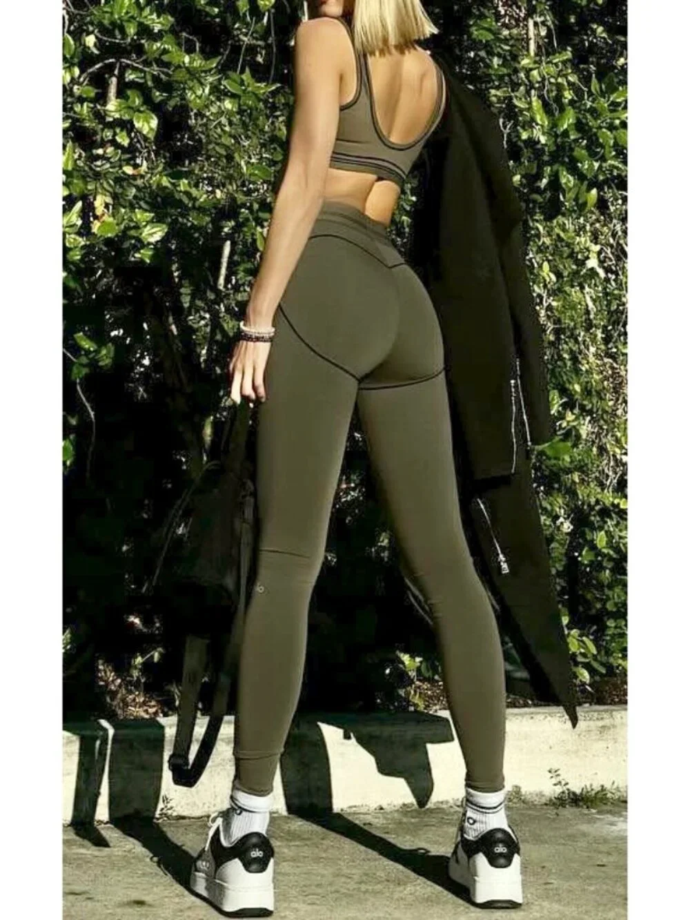 Alo Airbrush Heart Throb Bra Olive Tree Black Stripe Padded Sports Crop Bralette